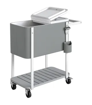 Carrito Nevera de 56L con Ruedas Estante Abrebotellas Recogetapas Drenaje y Asa para Patio Fiesta 84x38x83 cm Gris