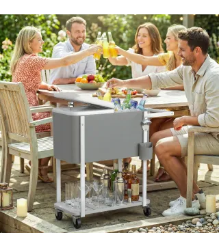 Carrito Nevera de 56L con Ruedas Estante Abrebotellas Recogetapas Drenaje y Asa para Patio Fiesta 84x38x83 cm Gris