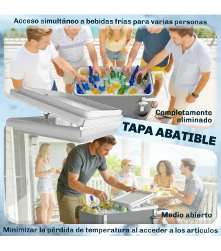 Carrito Nevera de 56L con Ruedas Estante Abrebotellas Recogetapas Drenaje y Asa para Patio Fiesta 84x38x83 cm Gris