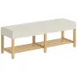 Banco Zapatero con Asiento Acolchado 2 Personas Estante Abierto Marco de Madera 140x44x48 cm Crema y Madera Natural