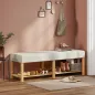 Banco Zapatero con Asiento Acolchado 2 Personas Estante Abierto Marco de Madera 140x44x48 cm Crema y Madera Natural