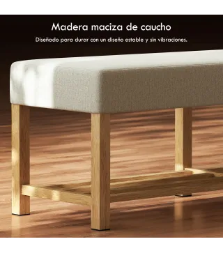 Banco Zapatero con Asiento Acolchado 2 Personas Estante Abierto Marco de Madera 140x44x48 cm Crema y Madera Natural