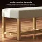 Banco Zapatero con Asiento Acolchado 2 Personas Estante Abierto Marco de Madera 140x44x48 cm Crema y Madera Natural