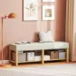 Banco Zapatero con Asiento Acolchado 2 Personas Estante Abierto Marco de Madera 140x44x48 cm Crema y Madera Natural