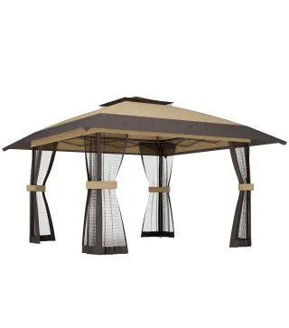 Carpa Plegable 4x4 m Pop-up con Doble Techo 4 Laterales de Malla Altura Ajustable Bolsa Transporte UPF30+ Caqui