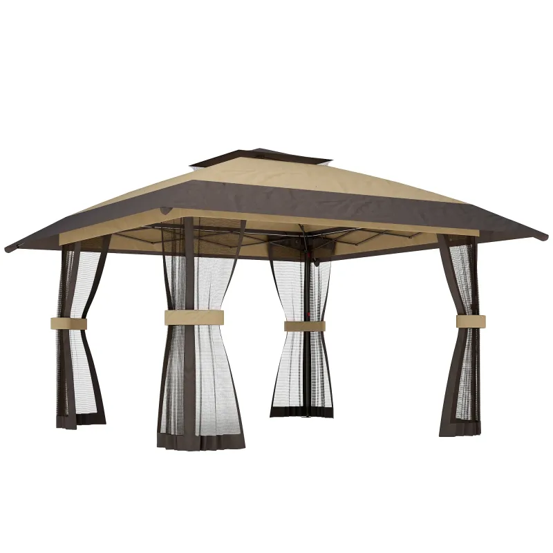 Carpa Plegable 4x4 m Pop-up con Doble Techo 4 Laterales de Malla Altura Ajustable Bolsa Transporte UPF30+ Caqui