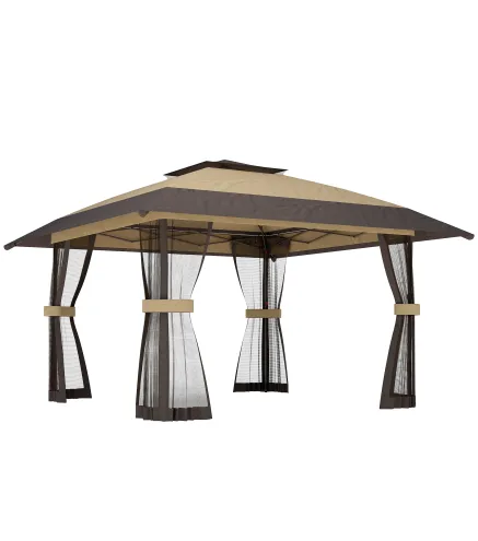 Carpa Plegable 4x4 m Pop-up con Doble Techo 4 Laterales de Malla Altura Ajustable Bolsa Transporte UPF30+ Caqui