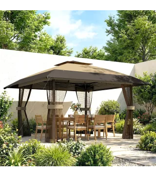 Carpa Plegable 4x4 m Pop-up con Doble Techo 4 Laterales de Malla Altura Ajustable Bolsa Transporte UPF30+ Caqui