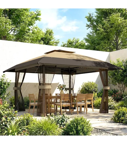 Carpa Plegable 4x4 m Pop-up con Doble Techo 4 Laterales de Malla Altura Ajustable Bolsa Transporte UPF30+ Caqui