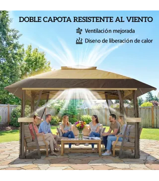 Carpa Plegable 4x4 m Pop-up con Doble Techo 4 Laterales de Malla Altura Ajustable Bolsa Transporte UPF30+ Caqui