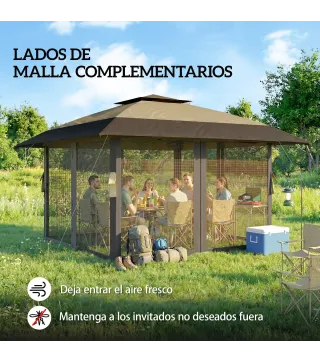 Carpa Plegable 4x4 m Pop-up con Doble Techo 4 Laterales de Malla Altura Ajustable Bolsa Transporte UPF30+ Caqui