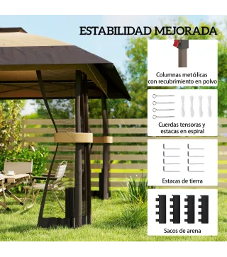 Carpa Plegable 4x4 m Pop-up con Doble Techo 4 Laterales de Malla Altura Ajustable Bolsa Transporte UPF30+ Caqui