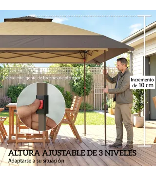 Carpa Plegable 4x4 m Pop-up con Doble Techo 4 Laterales de Malla Altura Ajustable Bolsa Transporte UPF30+ Caqui
