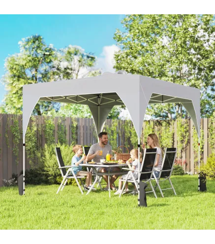 Carpa Plegable Pop-up 3x3 m con Bloqueo Central Altura Ajustable Bolsa Transporte con Ruedas y Sacos de Arena Gris