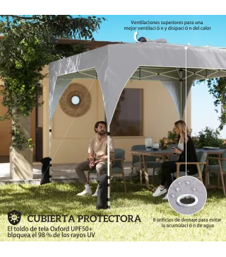 Carpa Plegable Pop-up 3x3 m con Bloqueo Central Altura Ajustable Bolsa Transporte con Ruedas y Sacos de Arena Gris
