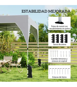 Carpa Plegable Pop-up 3x3 m con Bloqueo Central Altura Ajustable Bolsa Transporte con Ruedas y Sacos de Arena Gris