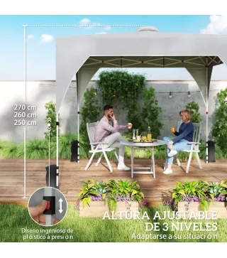 Carpa Plegable Pop-up 3x3 m con Bloqueo Central Altura Ajustable Bolsa Transporte con Ruedas y Sacos de Arena Gris