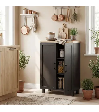 Aparador de Salón Estrecho de 2 Puertas Armario de Cocina con Estante Ajustable para Entrada 60x30x90 cm Negro