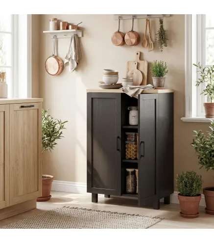 Aparador de Salón Estrecho de 2 Puertas Armario de Cocina con Estante Ajustable para Entrada 60x30x90 cm Negro