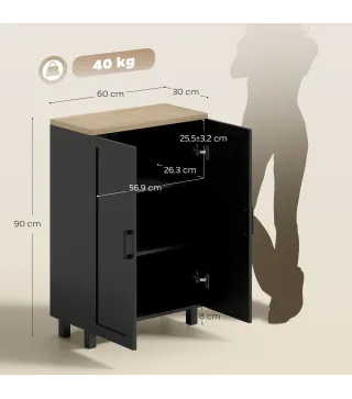 Aparador de Salón Estrecho de 2 Puertas Armario de Cocina con Estante Ajustable para Entrada 60x30x90 cm Negro