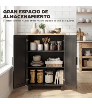 Aparador de Salón Estrecho de 2 Puertas Armario de Cocina con Estante Ajustable para Entrada 60x30x90 cm Negro
