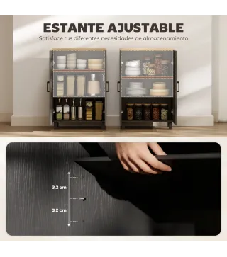 Aparador de Salón Estrecho de 2 Puertas Armario de Cocina con Estante Ajustable para Entrada 60x30x90 cm Negro