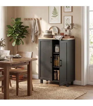 Aparador de Salón Estrecho de 2 Puertas Armario de Cocina con Estante Ajustable para Entrada 60x30x90 cm Negro