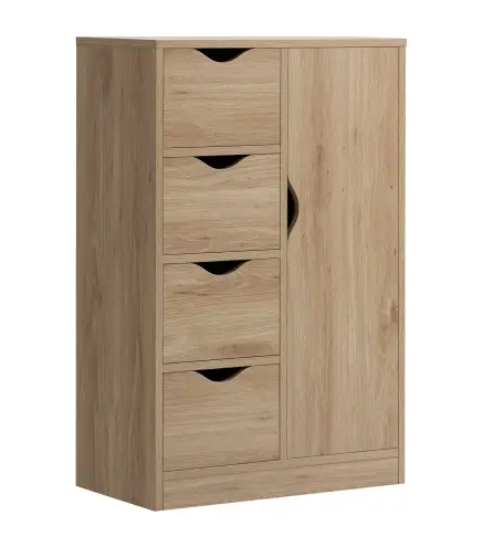 Armario de Salón Aparador Auxiliar con 4 Cajones 1 Puerta y Estante Interior Mueble de Almacenaje Multiusos para Baño Do