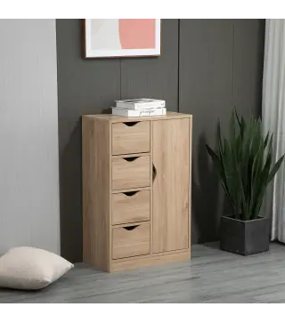 Armario de Salón Aparador Auxiliar con 4 Cajones 1 Puerta y Estante Interior Mueble de Almacenaje Multiusos para Baño Dormitorio