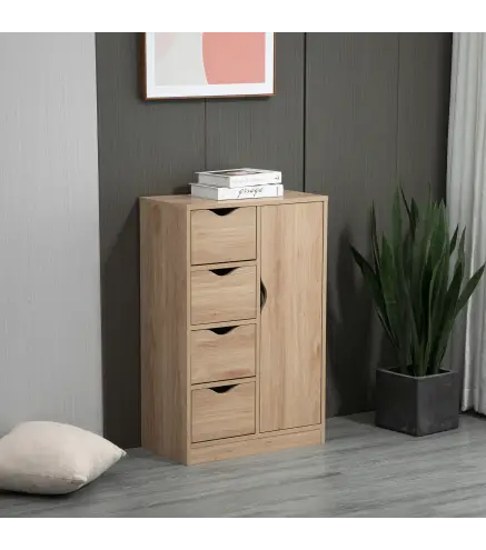 Armario de Salón Aparador Auxiliar con 4 Cajones 1 Puerta y Estante Interior Mueble de Almacenaje Multiusos para Baño Do