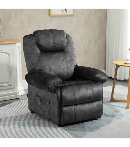 Sillón Relax Reclinable Manual Sillón Relax de Terciopelo con Reposabrazos Reposapiés Acolchado Grueso Negro