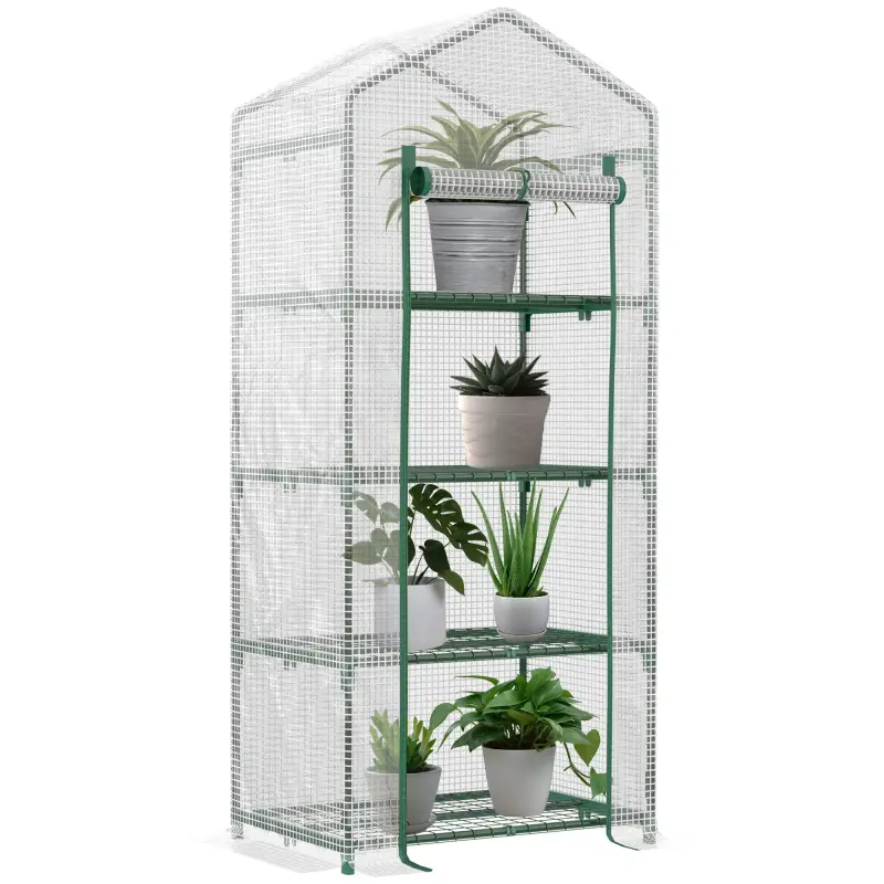 Invernadero de Exterior con 4 Estantes, Invernadero Pequeño con Puerta Enrollable, Marco de Acero y Cubierta de PE 140g/㎡, Anti- Invernadero de Exterior con 4 Estantes, Invernadero Pequeño con Puerta Enrollable, Marco de Acero y Cubierta de PE 140g/㎡, Anti-