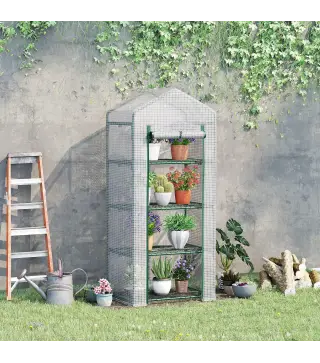 Invernadero de Exterior con 4 Estantes, Invernadero Pequeño con Puerta Enrollable, Marco de Acero y Cubierta de PE 140g/㎡, Anti-