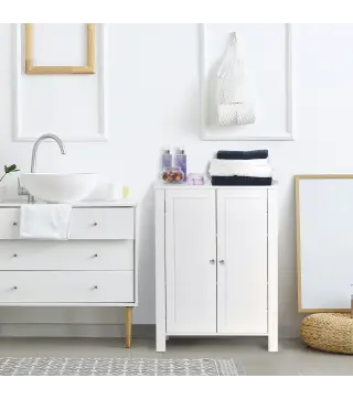 Armario de Baño con 2 Puertas y 2 Estantes Ajustables Interiores Mueble Auxiliar de Almacenaje 60x30x80 cm Blanco