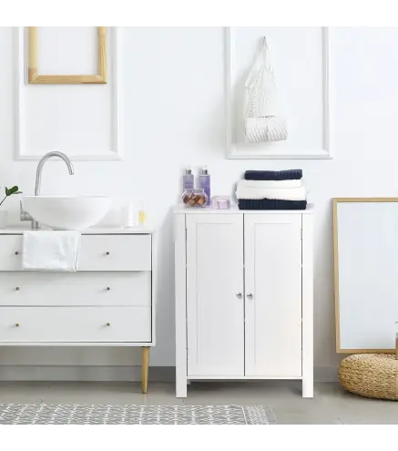 Armario de Baño con 2 Puertas y 2 Estantes Ajustables Interiores Mueble Auxiliar de Almacenaje 60x30x80 cm Blanco