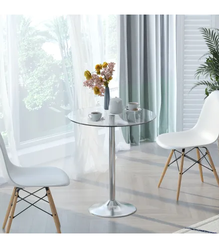 Mesa de Comedor Redonda para 2 Personas Mesa de Cocina Moderna con Superficie de Vidrio Templado para Salón Plateada
