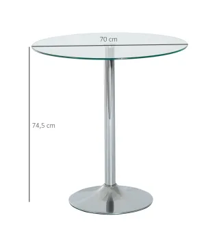 Mesa de Comedor Redonda para 2 Personas Mesa de Cocina Moderna con Superficie de Vidrio Templado para Salón Plateada