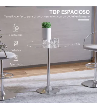 Mesa de Comedor Redonda para 2 Personas Mesa de Cocina Moderna con Superficie de Vidrio Templado para Salón Plateada