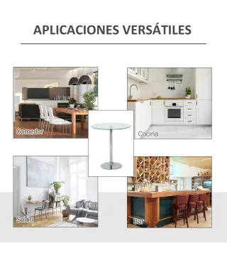 Mesa de Comedor Redonda para 2 Personas Mesa de Cocina Moderna con Superficie de Vidrio Templado para Salón Plateada