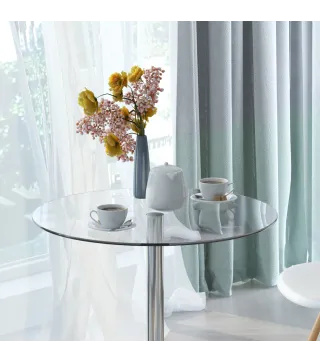 Mesa de Comedor Redonda para 2 Personas Mesa de Cocina Moderna con Superficie de Vidrio Templado para Salón Plateada