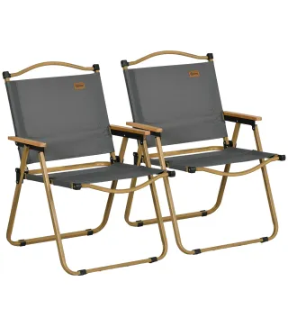 Set 2 Sillas de Jardín Plegables con Reposabrazos Sillas para Camping y Playa en Tela Oxford 54x59x78 cm Gris Oscuro