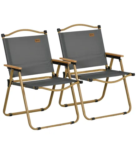 Set 2 Sillas de Jardín Plegables con Reposabrazos Sillas para Camping y Playa en Tela Oxford 54x59x78 cm Gris Oscuro