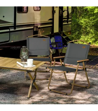 Set 2 Sillas de Jardín Plegables con Reposabrazos Sillas para Camping y Playa en Tela Oxford 54x59x78 cm Gris Oscuro