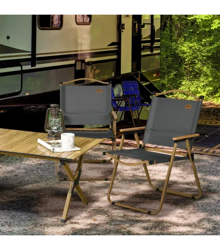 Set 2 Sillas de Jardín Plegables con Reposabrazos Sillas para Camping y Playa en Tela Oxford 54x59x78 cm Gris Oscuro