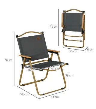 Set 2 Sillas de Jardín Plegables con Reposabrazos Sillas para Camping y Playa en Tela Oxford 54x59x78 cm Gris Oscuro