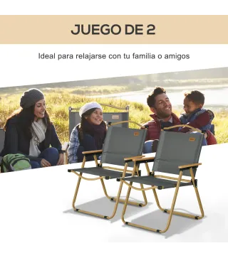 Set 2 Sillas de Jardín Plegables con Reposabrazos Sillas para Camping y Playa en Tela Oxford 54x59x78 cm Gris Oscuro