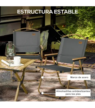 Set 2 Sillas de Jardín Plegables con Reposabrazos Sillas para Camping y Playa en Tela Oxford 54x59x78 cm Gris Oscuro