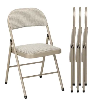 Juego de 4 Sillas Plegables Tapizadas en Lino Sintético con Respaldo y Estructura de Acero para Salón 45x46x78 cm Beige