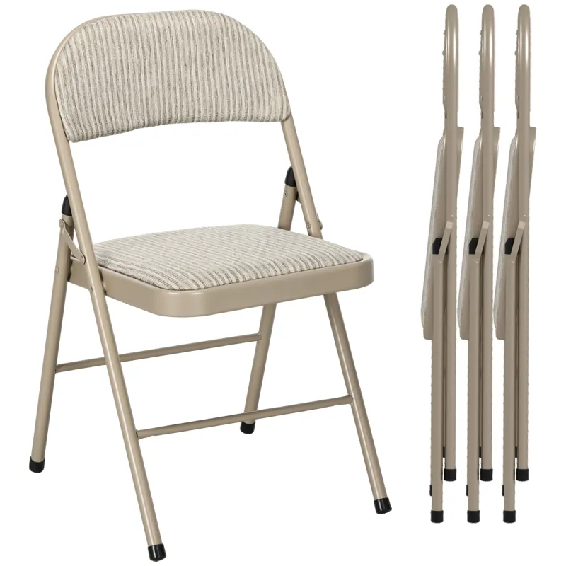 Juego de 4 Sillas Plegables Tapizadas en Lino Sintético con Respaldo y Estructura de Acero para Salón 45x46x78 cm Beige