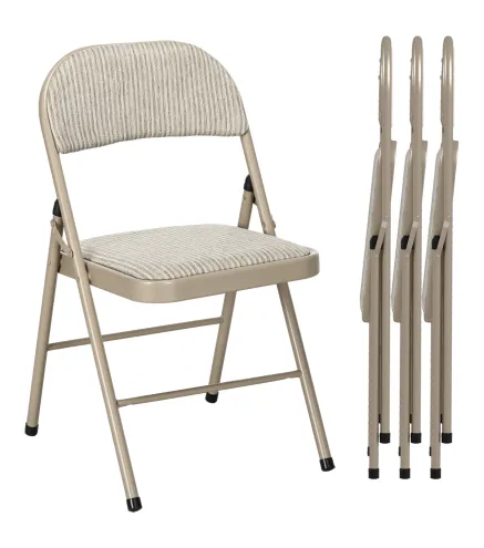 Juego de 4 Sillas Plegables Tapizadas en Lino Sintético con Respaldo y Estructura de Acero para Salón 45x46x78 cm Beige